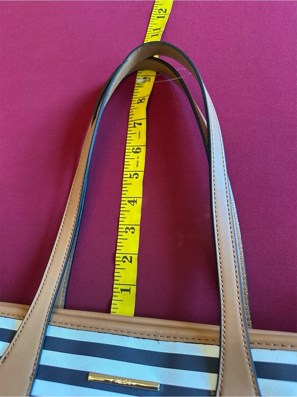 Aldo Striped Navy and White Large Tote with Tan Trim NWOT - Picture 12 of 14